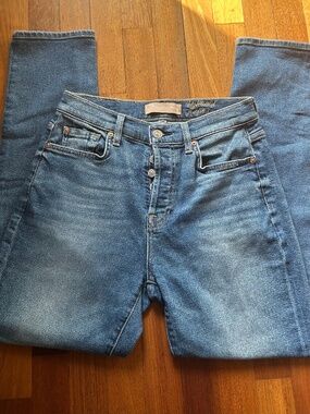 7 For All Mankind Josefina High Waist Skinny Jeans Blue Button Fly 26